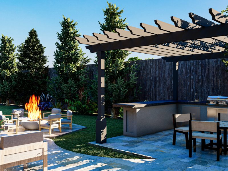 3d-render-long-backyard-with-pool-fire-pit-gazebo-outdoor-kitchen